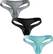 [Pouchsexy] Mens Underwear briefs Thongs Strings T Back G String Thong Sexy Low Rise Bikini Bulge Pouch Exotic Male Lingerie 3 Pack