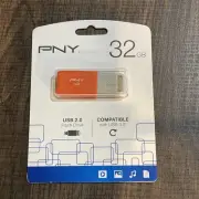 PNY USB 2.0 Flash Drive - 32GB - Compatible W/ USB 3.0 Jump drive - Orange - NEW