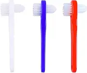 OASISGUEST Denture Cleaning Brush Set, T-Shaped Special Toothbrush, Hard Toothbrush, for Denture Care (Blue, Red, White, 3 Count (Pack of 1))