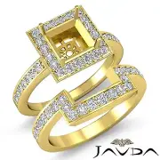 Diamond Engagement Ring Princess Bridal Set 14k Gold Yellow Halo SemiMount 1.4Ct