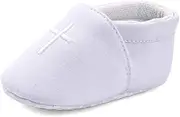 [LACOFIA] Baby Christening Shoes Infant Boys Girls Baptism Crib Shoes Soft Sole Prewalkers White