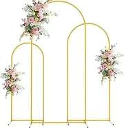 Wokceer Wedding Backdrop Stand Set - 6FT, 5FT, 4FT Gold Metal Arch for Ceremony, Baby Shower, Birthday Party, Garden Floral and Balloon Decoration