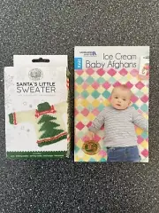 Lion Brand Yarn Santas Little Sweater Knit Kit Ornament Baby Afghan Pattern Book