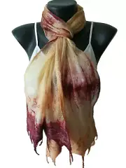 Bordo and Salmon Silk Scarf, Nuno Felted Wrap, Original Excelsior Silk Gauzе