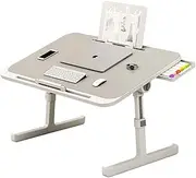 Laptop Desk for Bed, Height Adjustable Laptop Lap Desk with Book Stand, Drawer, Tablet Slot, Foldable Lap Table in Sofa for Eating, Working, Writing, Gaming, Drawing (60 * 40cm)