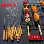 10PCS Stainless Steel Barbecue BBQ Skewers For Outdoor Camping Cooking Tools