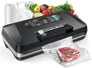 95kpa Vacuum Sealer Machine，Powerful Sealing System 10-in-1 Food Sealer with Digital Time, Double Heat Seal,Bags Storage, Build-in Cutter,1 Bag Rolls and 10 pcs Pre-cut Bags