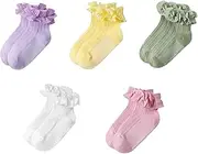[Gwenvenni] Toddler Little Big Girls Dressy Ruffle Frilly Lace Ankle Socks 5 Pack