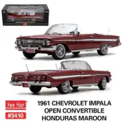 ⭐1:18 1961 CHEVROLET IMPALA CONVERTIBLE HONDURAS MAROON SUN STAR DIECAST #3410⭐