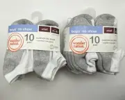 New 2 Packs Of Wonder Nation Boys 10 Pair White Gray No-Show Socks Size 4.5-8.5