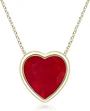 [Angara] Natural Bezel-Set Solitaire Heart Ruby Pendant Necklace in 14ct Solid Gold for Women | July Birthstone Jewellery for Her