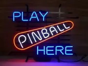 Pinball Play Here Game Room Machine 24"x20" Neon Light Sign Lamp Open Bar Club