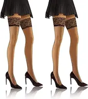 [Sesto Senso] 2 pairs of hold-up fishnet stockings, lace stockings, fine mesh stockings, lace