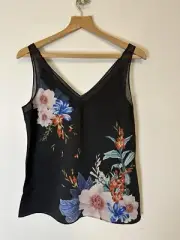 Ladies Ted Baker Size 2 UK 10 Black Floral Cami Vest Top New With Tags