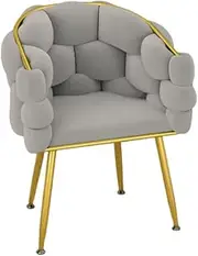 Modern Bubble Accent Chair with Plush Velvet - Pink & Black for Small Spaces, Vanity Desk & Reading Nook, Space-Saving Design (Light Gray Gold)