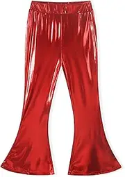 [Noomelfish] Girls Metallic Flare Leggings Pants Kids Yoga Disco Dance Bell Bottoms (5-12 Years)