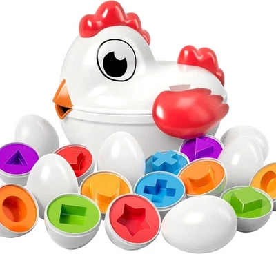 Chicken Easter Eggs Toys - Color Matching Game Shape Sorter with 6 Toy Eggs f...