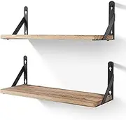 AGM Wall Mounted Shelves Set of 2, Rustic Light Wood Wall Floating Shelves for Bedroom, Living Room, Kitchen, Laundry Room Storage & Decoration-Light Brown