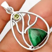 Natural Malachite Eye Congo & Peridot 925 Sterling Silver Pendant Jewelry P-1572