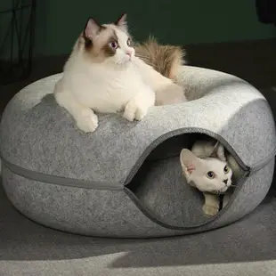 甜甜圈造型貓窩 貓咪隧道探索玩具 躲貓貓 寵物睡床(多色可選)