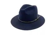 Jacaru Australian Wool Fedora Hat Outback 100% Wool Crushable Travel - Navy