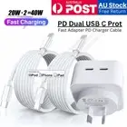 40W Dual USB C Fast Wall Charger Adapter Type C PD Cable For iPhone 14/13/12/11