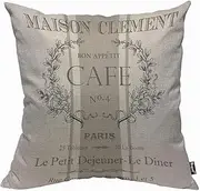 [Mugod] Modern Vintage French Cafe Cushion Cover Throw Pillow Covers Abstract Advertising Pattern Pillow Case for Men Women Decorative Home Sofa Chair Couch 45x45cm/18x18 Inch