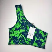 Zara Women’s One Shoulder Palm Print Jacquard Cross Over Crop Top Sz L NWT