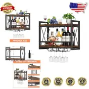 Industrial Vintage Wine Display Rack: Wall-Mounted Storage for Bottles & Glasses