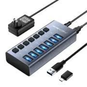 Powered USB 3.1 Hub, 7 Ports USB 3.1 Hub with 10Gbps Data 7 ports