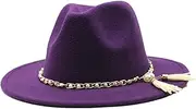 [Dcvmvmn] Men and Women Classic Fedora Hat with Pearl Tassel Chain Woolen Jazz Hat Big Brim Hat Flat Panama Hat, 012, One Size