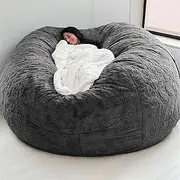 Giant Fur Bean Bag Chair Cover for Kids Adults, (No Filler) Living Room Furniture Big Round Soft Fluffy Faux Fur Beanbag Lazy Sofa Bed Cover,Dark gray-7FT