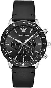 [Emporio Armani] Men's Black Leather Mario Analogue Watch, 43mm