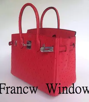 France Window 愛瑪仕 柏金包 Hermes Birkin 大紅色 銀扣 鴕鳥皮30Cm