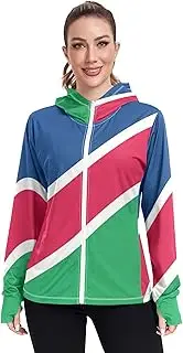 [GAIGEO] Namibia Flag Rash Guard for Women Swim Zipper Hoodie Tops SPF 50+ Sun Shirt UV Protection S
