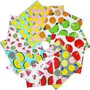 QiMicody Fat Quarters Fabric Bundles, 10 Pcs 100% Cotton 19.69” x 19.69” (50cmx50cm) Precut Quilting Fabric Squares Sheets for DIY Patchwork Sewing Quilting Crafting, No Repeat Design (Fruit Pattern)