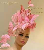 Aimee Fuller Butterfly Hat Pink Gold Kentucky Derby Fascinator Bridal Headpiece