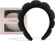 Ayesha Spa Headband for Women Sponge Headband for Washing Face Clouds Soft Hairband Makeup Headbands for Women Girls Shower Makeup Skincare (Black)