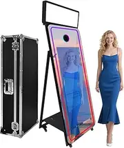 65’’ Magic Mirror Photo Booth Machine,Mirror Photo Booth 43’’ Touch Screen,Windows Photo Booth with Flight Case,App Control,RGB Light for Wedding Party Events (Black, Machine)
