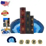 Elegant Blue Agate Stone Bookends - Perfect for Home/Office & Housewarming Gifts