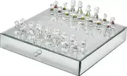 Chess and Checker Set GLAM Modern Contemporary Clear Frosted Silver Glass