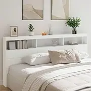 Headboard Cabinet, Storage Bed Headboard Beds Head Frame with LED White 220x17x102 cm
