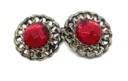2 Pcs 25mm Gold Bronze Cloak Coat Buckle Clasp Fastening Cherry Red Chain Edge