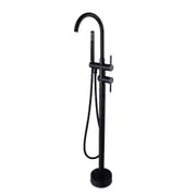 Round Floor Bath Tall Spout Faucet Mixer Tap Hand Held Shower Freestanding Black