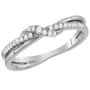 14k White Gold Round Diamond Crossover Stackable Band Ring 1/6 Cttw