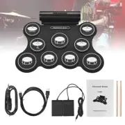 Roll-Up 9 Pad Electronic Drum Kit Silicon Drum Digital Rechargeable W/Speaker