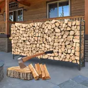 8ft Metal GREENHAVEN Firewood Rack Adjustable Outdoor Wood Stacker
