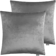 Set of 2 Luxton Velvet Square Cushion Covers Light Grey, Solid Plain Grey Decorative Throw Pillow Covers for Bedroom Lounge Sofa (45x45cm, Light Grey)