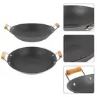 2Pcs Ramen Pot Pan Stainless Steel Griddle Wok Non Stick with Lid Fry Metal Wood