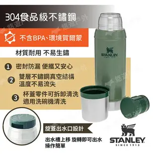 【STANLEY】​​​經典系列 真空保溫瓶0.75L 錘紋綠 ST-10-01612-033 戶外杯 保溫杯 悠遊戶外